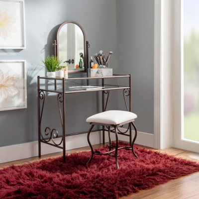 Leah Metal Vanity Set, Dark Gray