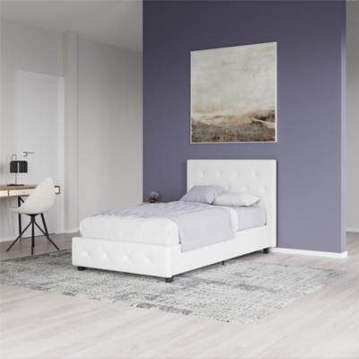 Dakota Twin Upholstered Bed, White, large