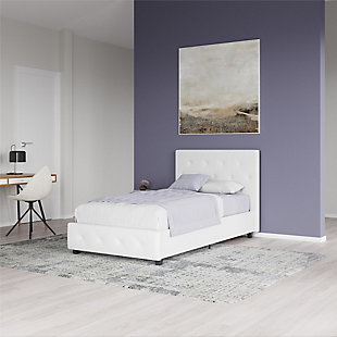 Dakota Twin Upholstered Bed, White, rollover
