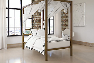 Modern Metal Canopy Twin Bed, Gold Finish, rollover