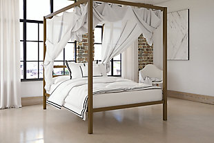 Modern Metal Canopy Full Bed, Gold Finish, rollover