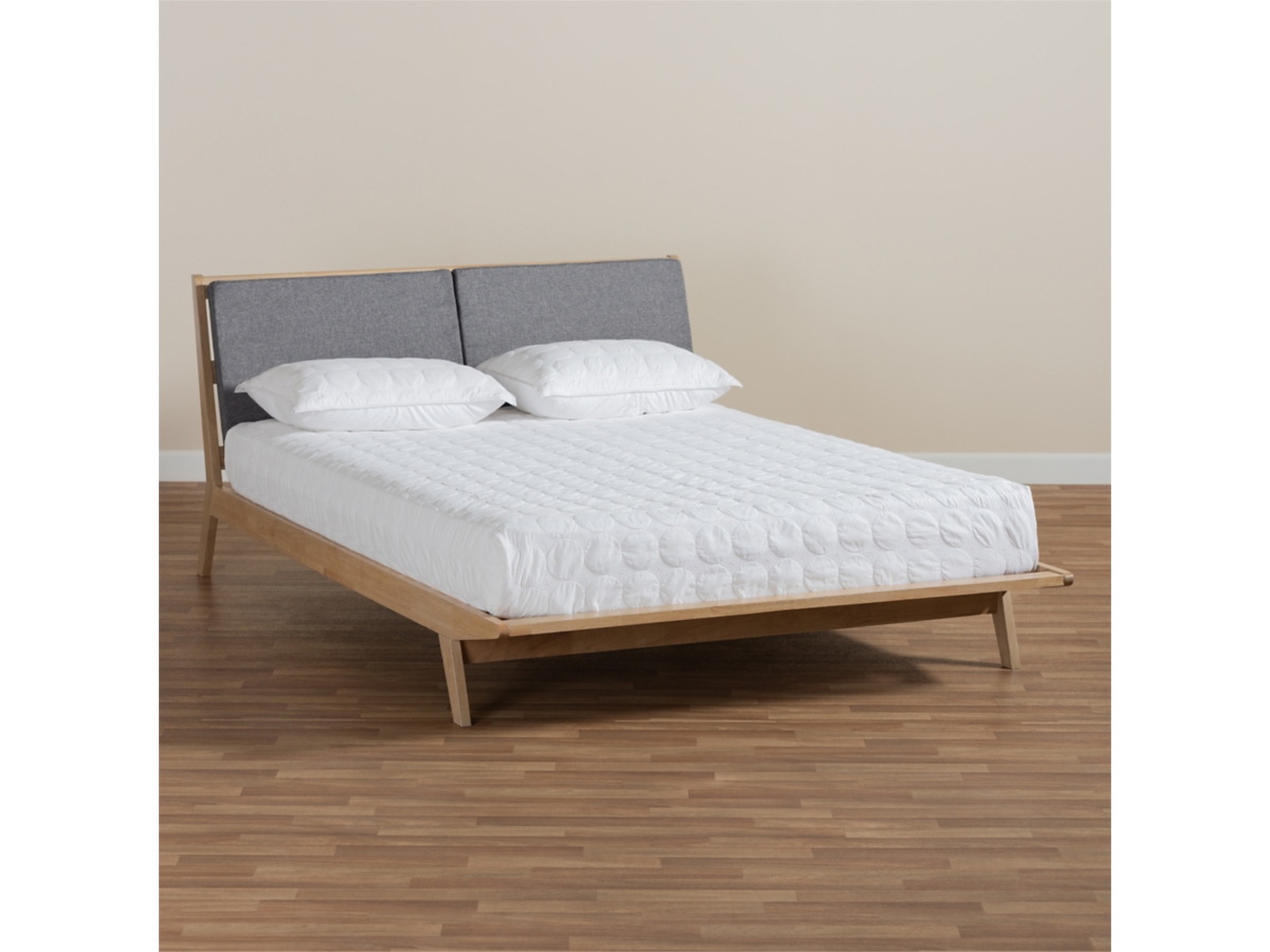 Emile Upholstered Natural Oak Wood Queen Platform Bed Ashley