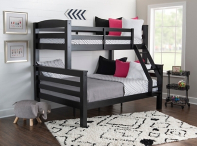 Linon Cale Black Twin Over Full Bunk Bed, , rollover