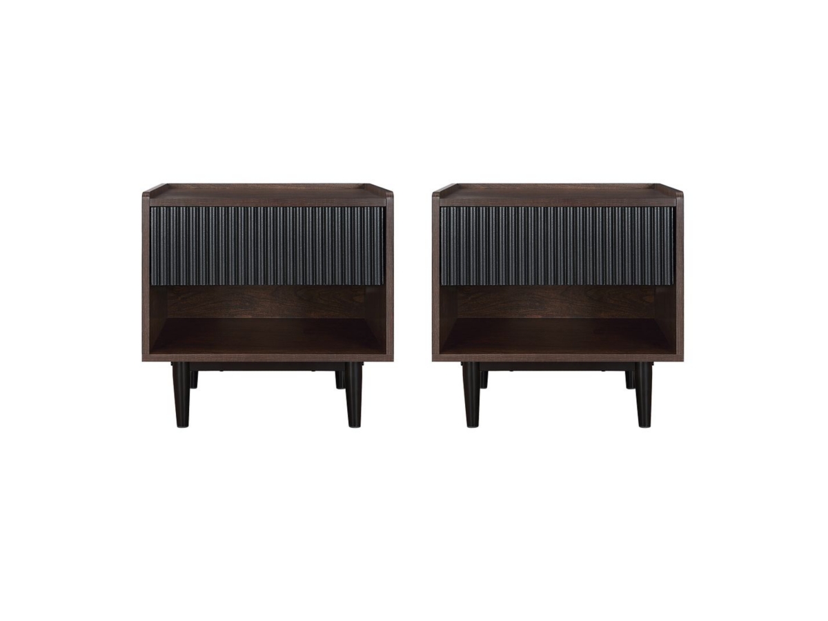 Manhattan Comfort Duane Ribbed 1-Drawer Nightstand Set of 2 | Ashley