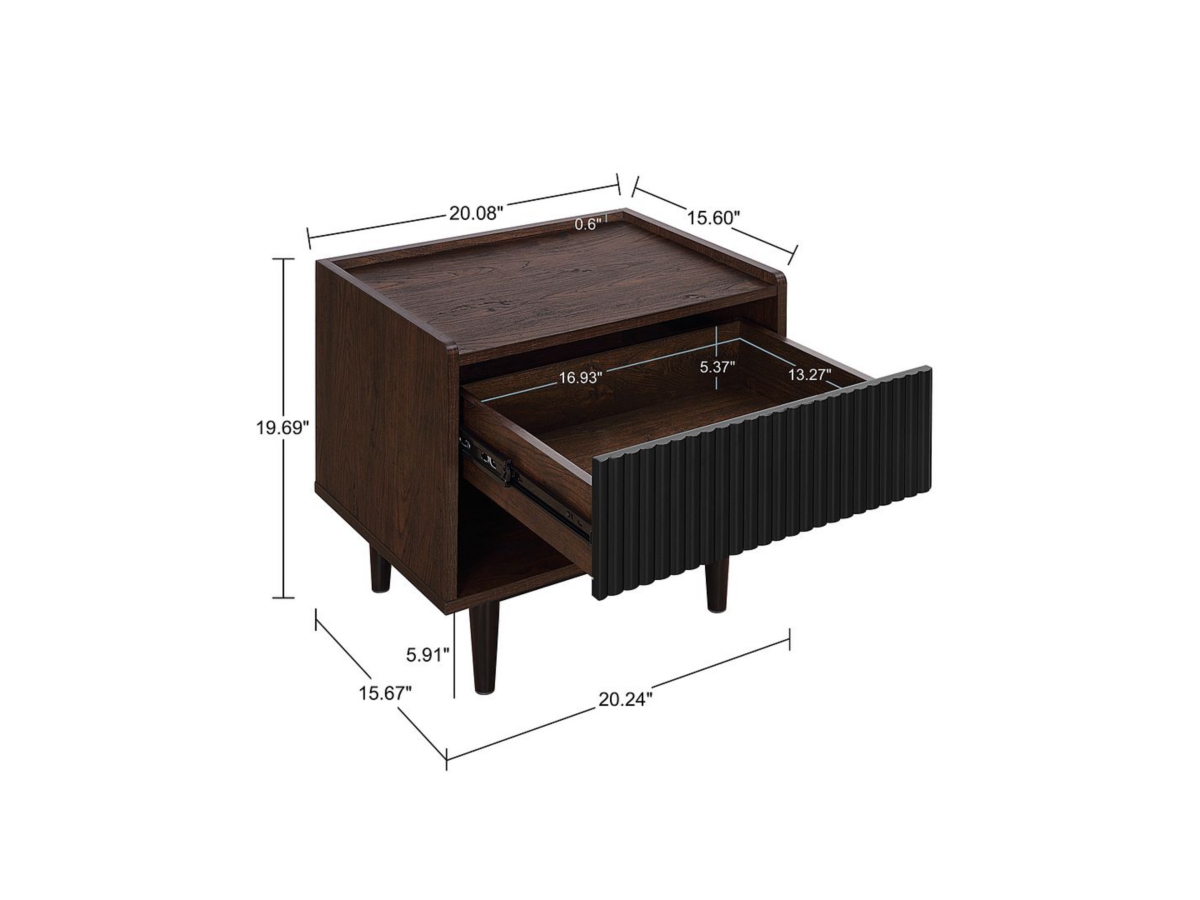 Manhattan Comfort Duane Ribbed 1-Drawer Nightstand Set of 2 | Ashley