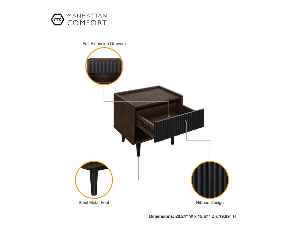 Manhattan Comfort Duane Ribbed 1-Drawer Nightstand Set of 2 | Ashley
