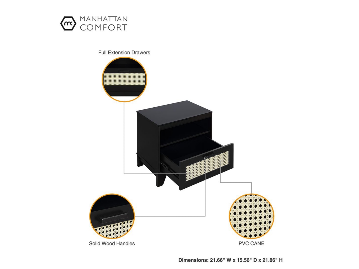 Manhattan Comfort Sheridan Modern Cane Nightstand in Black- Set of 2 Manhattan Comfort Sheridan Modern Cane Nightstand in Black- Set of 2
