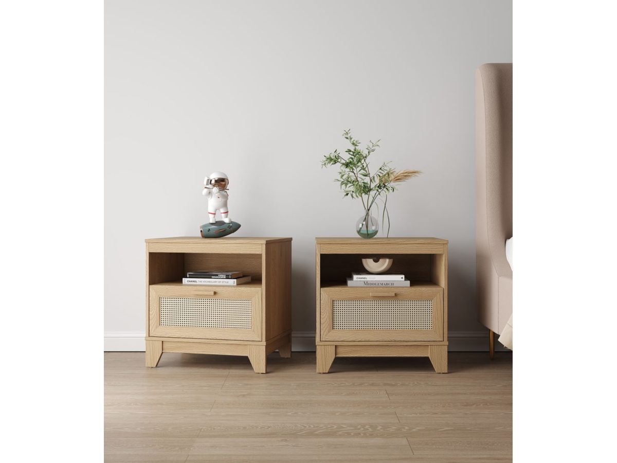 Manhattan Comfort Sheridan Modern Cane Nightstand in Nature- Set of 2 Manhattan Comfort Sheridan Modern Cane Nightstand in Nature- Set of 2