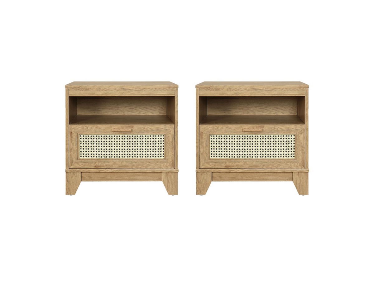 Manhattan Comfort Sheridan Modern Cane Nightstand in Nature- Set of 2