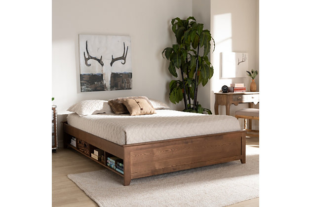 Queen Bed Frame Platform With Storage, Kuhn Queen Solid Wood Storage Platform Bed