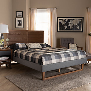 Baxton Studio Gabriela Upholstered and Wood Queen Platform Bed, Gray, rollover