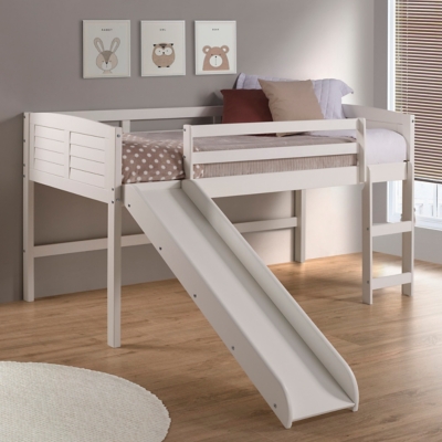 B6001407CN Donco Kids Louver Twin Loft Bed with Slide, White sku B6001407CN