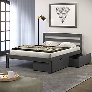 Donco Kids Econo Full Bed with Dual Underbed Drawers, Dark Gray, rollover