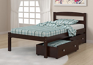 Donco Kids Econo Scandinavian Twin Bed with Dual Underbed Drawers, Cappuccino, rollover