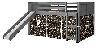 Donco Kids Louver Twin Loft Bed with Slide and Tent, Antique Gray/Camo, large