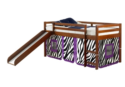 Donco Kids Twin Loft Bed with Slide and Tent, Espresso