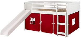 Donco Kids Louver Twin Loft Bed with Slide and Tent, White/Red, large
