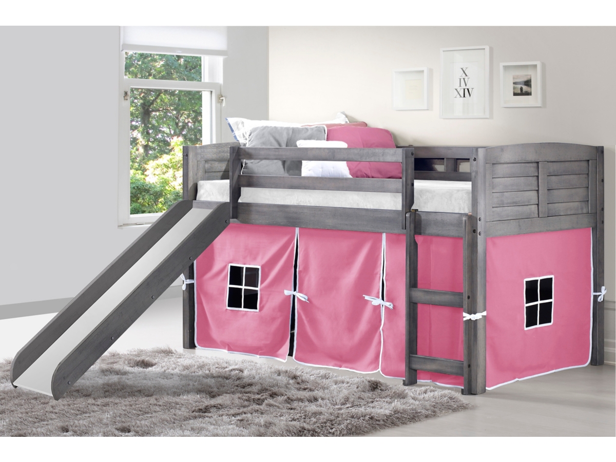 Donco Kids Louver Twin Loft Bed with Slide and Tent Ashley