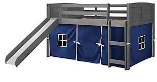 Donco Kids Louver Twin Loft Bed with Slide and Tent, Antique Gray/Blue, large