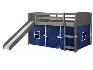 Donco Kids Louver Loft Bed with Slide and Tent