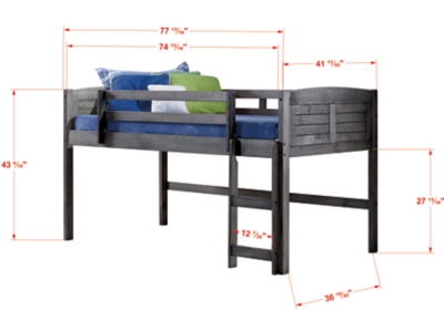 bed with attached slide with measured dimensions diagram
