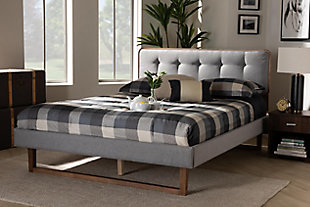 Baxton Studio Sofia Mid-Century Upholstered and Wood King Platform Bed, , rollover