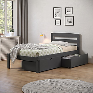 Donco Kids Econo Scandinavian Twin Bed with Dual Underbed Drawers, Dark Gray, rollover