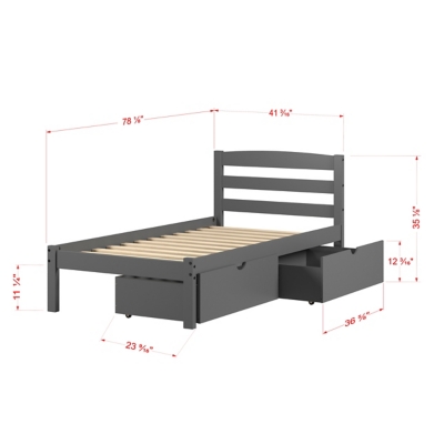 Dimensioned drawing of bed with measurements