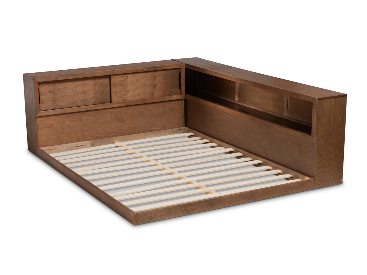 OUTLET【Dブラウン 140㎝×30本】 Erie Wood Queen Platform Storage Bed with Built-In Outlet