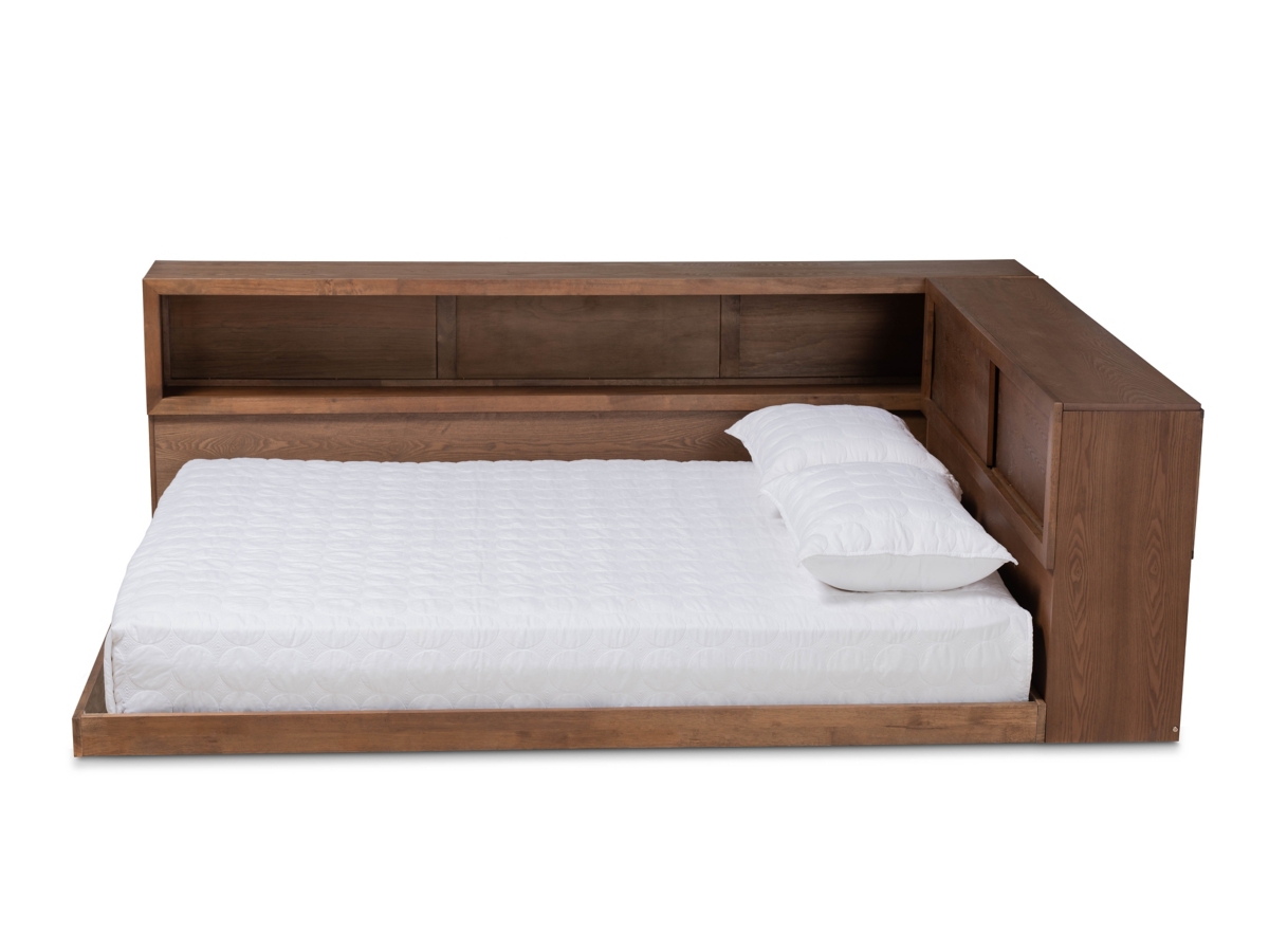 OUTLET【Dブラウン 140㎝×30本】 Erie Wood Queen Platform Storage Bed with Built-In Outlet