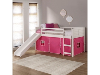 Donco Kids Louver Loft Bed with Slide and Tent