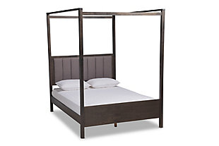 Baxton Studio Nata Upholstered and Oak Wood Queen Platform Canopy Bed, Gray, large