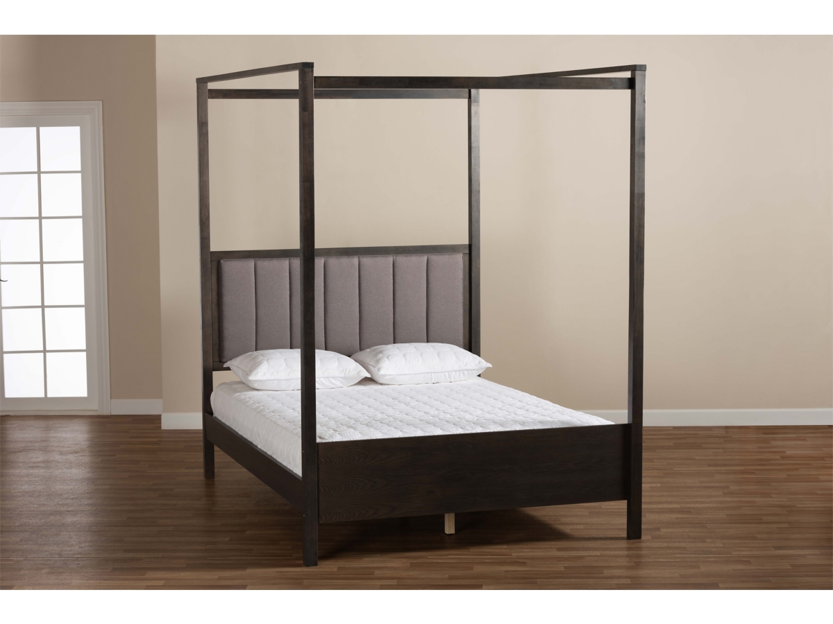 Nata Upholstered and Oak Wood Queen Platform Canopy Bed Ashley