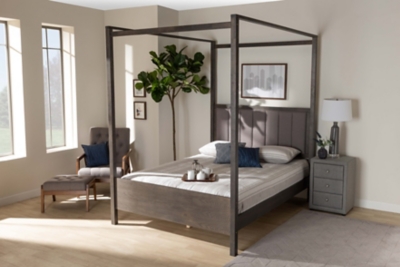 Nata Upholstered and Oak Wood King Platform Canopy Bed | Ashley