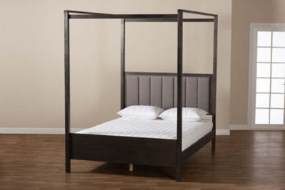 Baxton Studio Nata Upholstered and Oak Wood Platform Canopy Bed, Gray, large