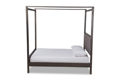 Baxton Studio Nata Upholstered and Oak Wood Platform Canopy Bed, Gray, large