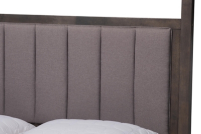 Baxton Studio Nata Upholstered and Oak Wood Platform Canopy Bed, Gray, large