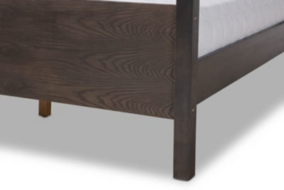 Baxton Studio Nata Upholstered and Oak Wood Platform Canopy Bed, Gray, large