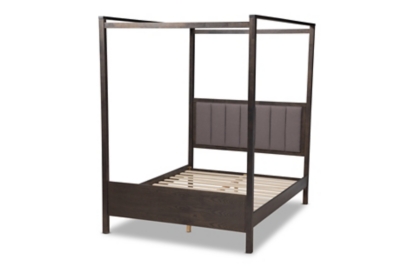 Baxton Studio Nata Upholstered and Oak Wood Platform Canopy Bed, Gray, large