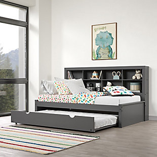 Donco Kids Bookcase Twin Daybed with Twin Trundle Bed, Dark Gray, rollover
