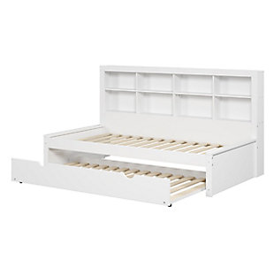 Donco Kids Bookcase Twin Daybed with Twin Trundle, White, large