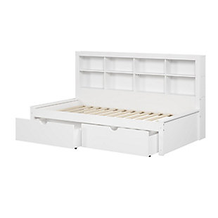 Donco Kids Bookcase Twin Daybed with Dual Underbed Drawers, White, large