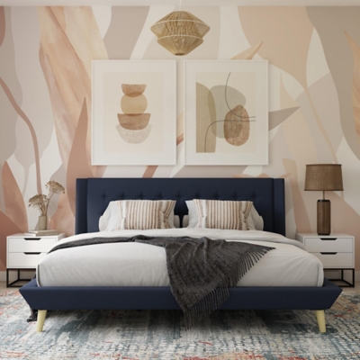 Atwater Living Samson Upholstered King Bed, Blue, rollover