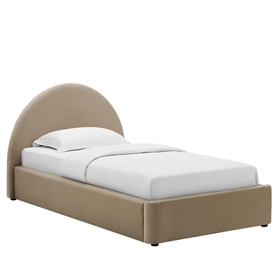 Resort Performance Velvet Arched Round Twin Platform Bed - Thumbnail 2