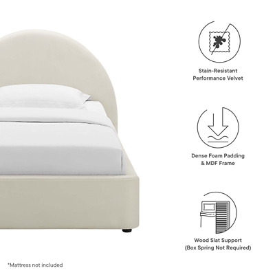 Resort Performance Velvet Arched Round Twin Platform Bed - Thumbnail 4