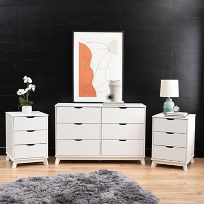 Linon Pierce 2 Nightstands and Dresser Set, White