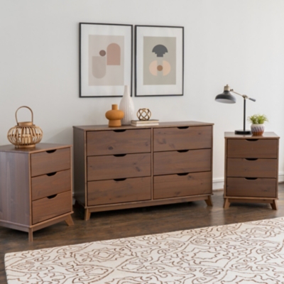 Linon Pierce 2 Nightstands and Dresser Set, Walnut