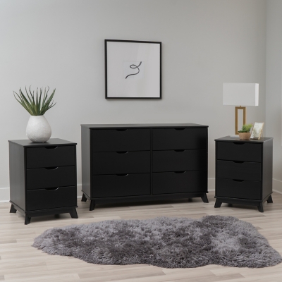 B6001532CN Linon Pierce 2 Nightstands and Dresser Set, Black sku B6001532CN