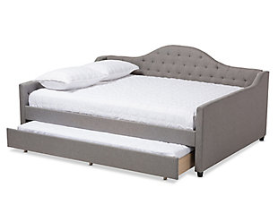 Curved Upholstered Queen Daybed with Trundle, Gray, large