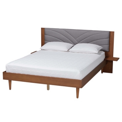 Baxton Studio Hemera Panel Platform Bed, Gray/Walnut Brown, grid